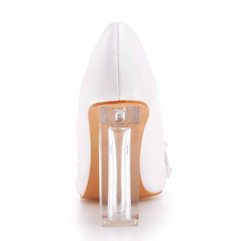 Low Block Heel Sandals Chunky Pearl Wedding Shoes With Clear Heels