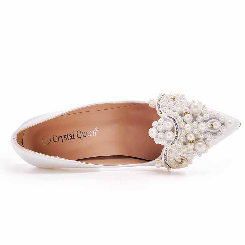 Low Block Heel Sandals Chunky Pearl Wedding Shoes With Clear Heels