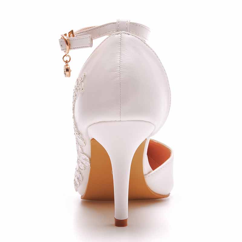 White lace Ankle Strap High Heel Sandals Bridal White Lace Wedding Shoes