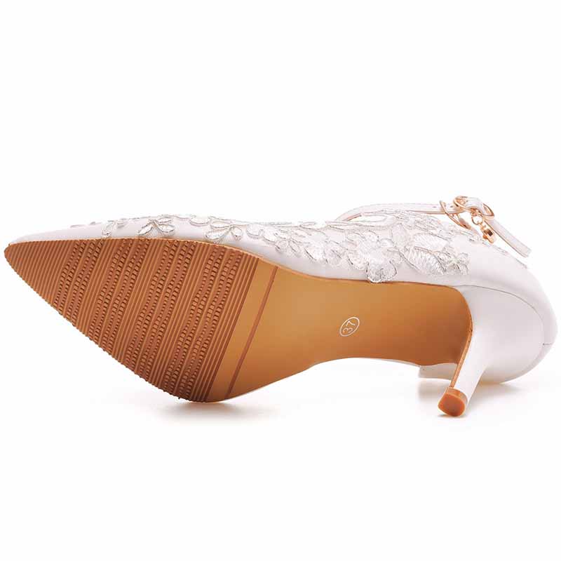 White lace Ankle Strap High Heel Sandals Bridal White Lace Wedding Shoes