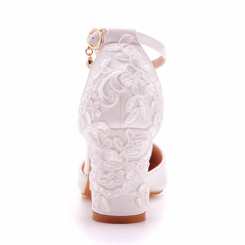Low Block Heel Sandals Chunky Lace Bridal Shoes