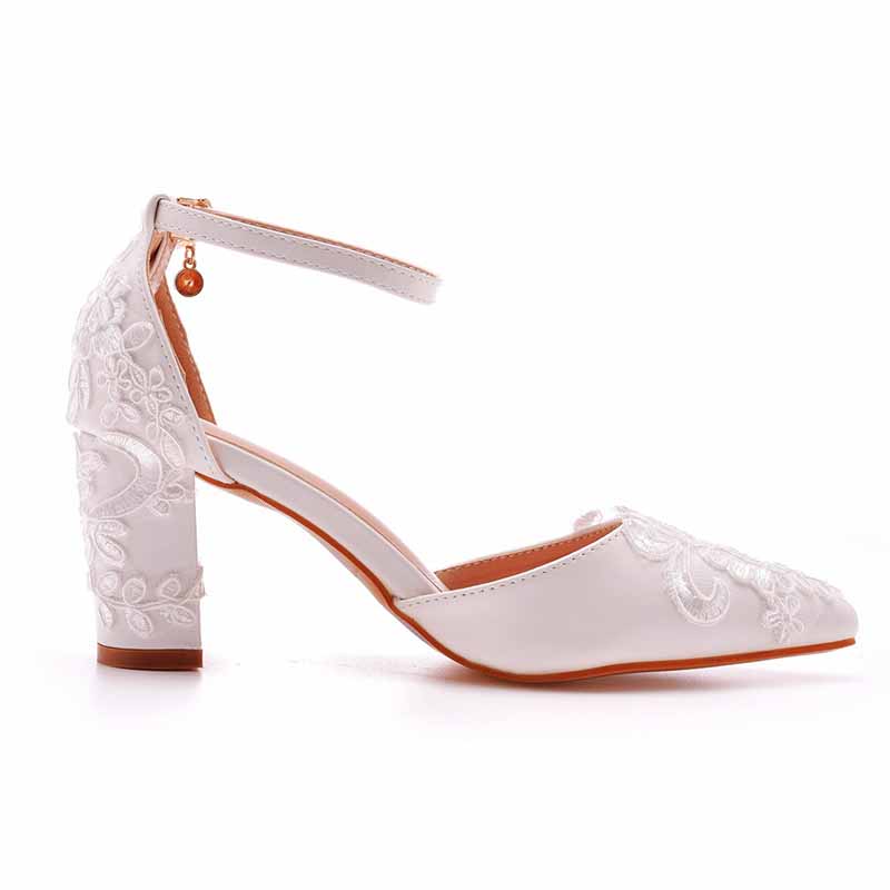 Low Block Heel Sandals Chunky Lace Bridal Shoes