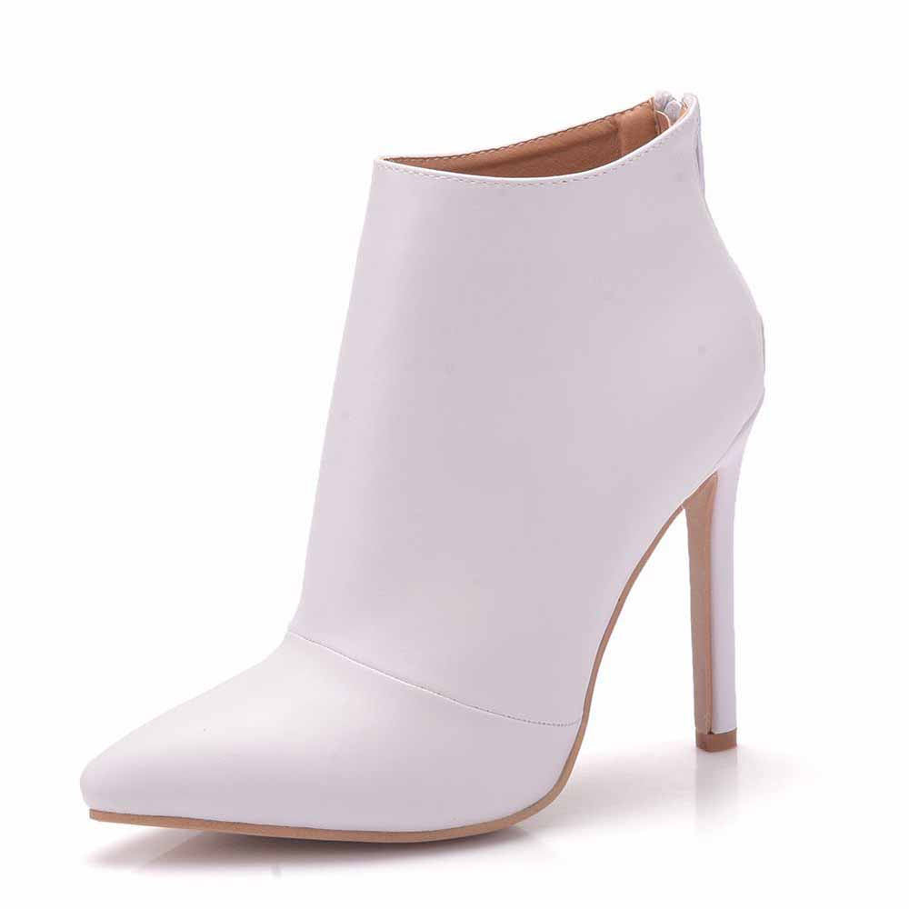 Dress Boots Pointed Toe Stiletto High Heel Ankle Boots White Black Color