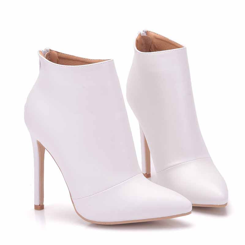 Dress Boots Pointed Toe Stiletto High Heel Ankle Boots White Black Color