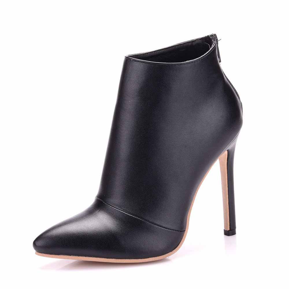 Dress Boots Pointed Toe Stiletto High Heel Ankle Boots White Black Color