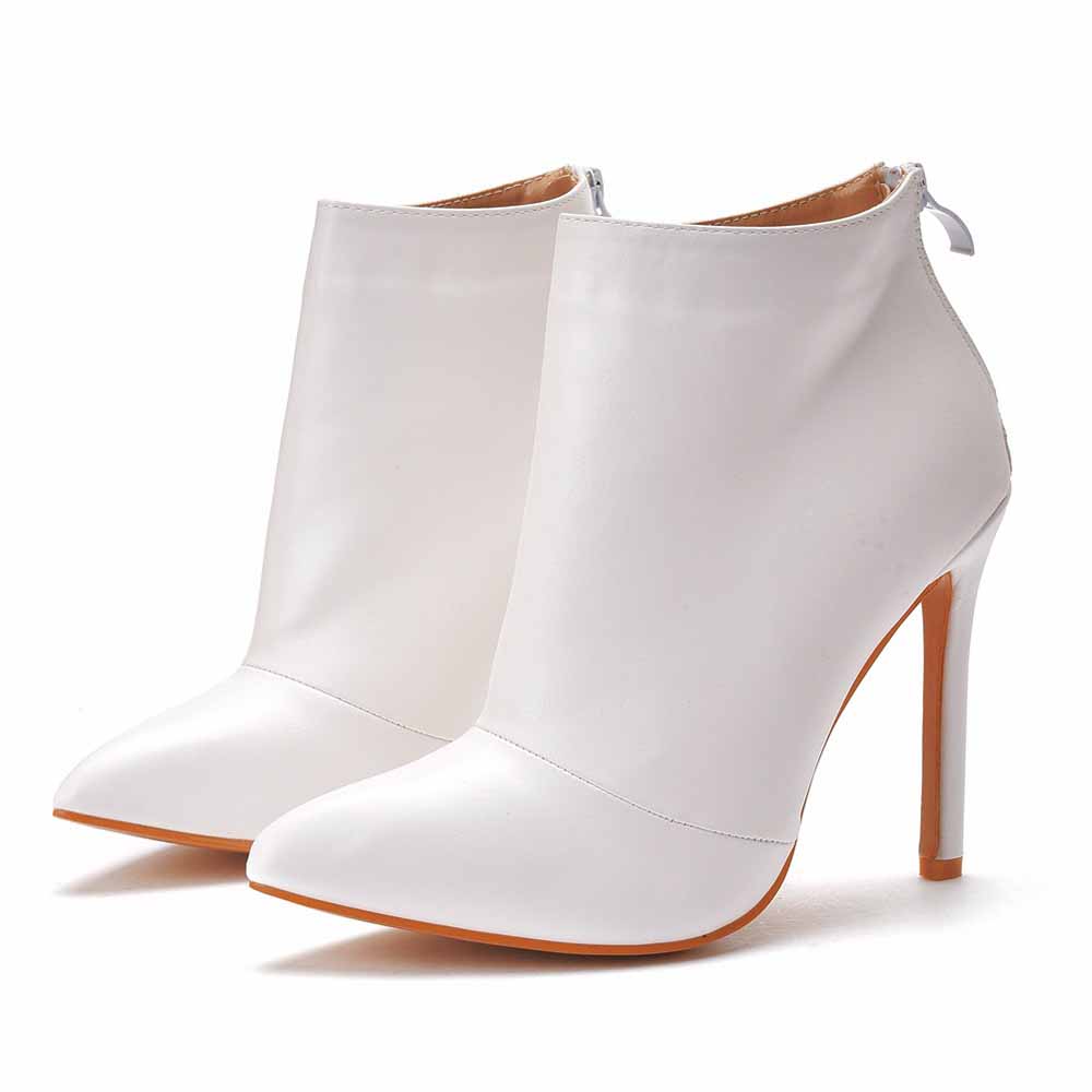 Dress Boots Pointed Toe Stiletto High Heel Ankle Boots White Black Color