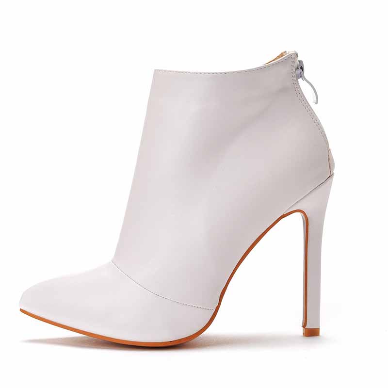 Dress Boots Pointed Toe Stiletto High Heel Ankle Boots White Black Color