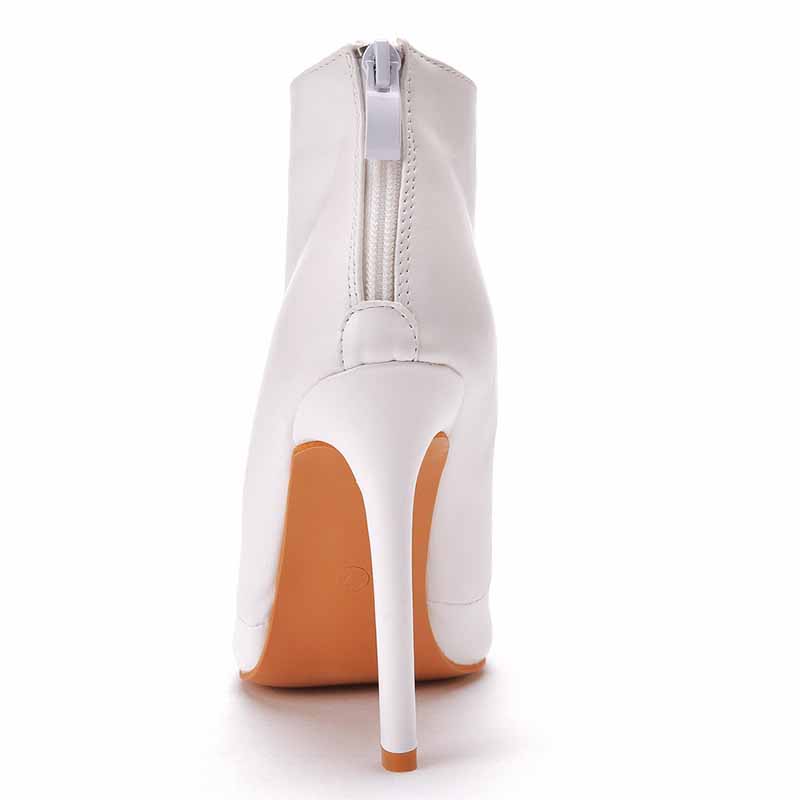 Dress Boots Pointed Toe Stiletto High Heel Ankle Boots White Black Color