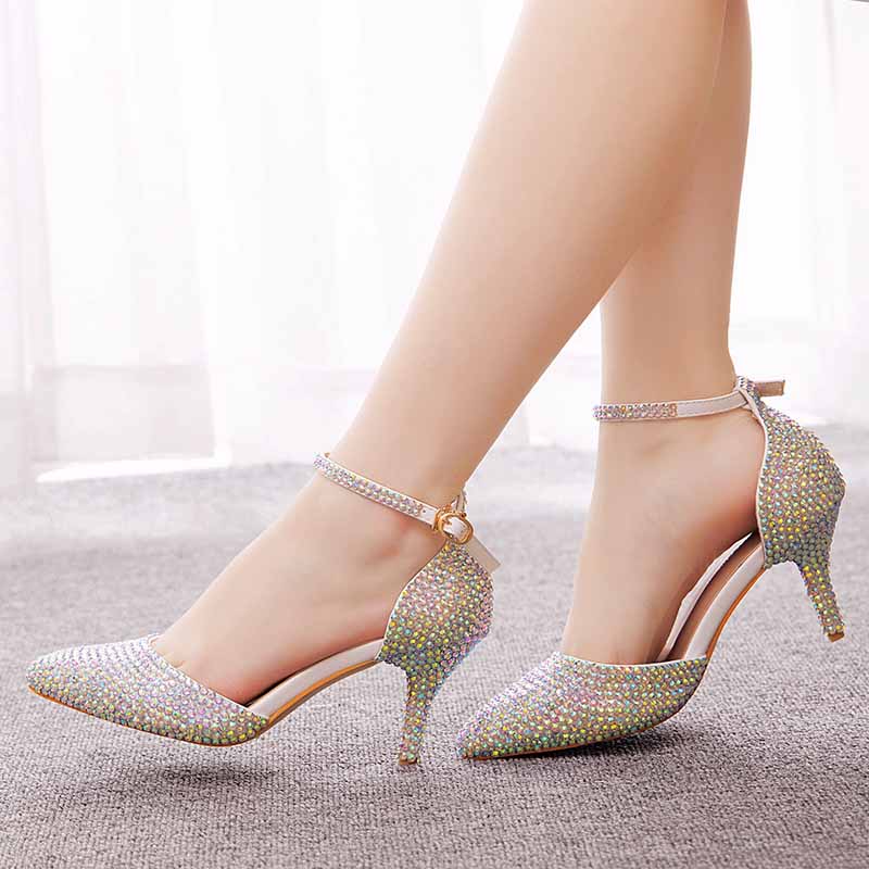 High Heels Dress Rhinestones Closed Toe Pumps Shoes