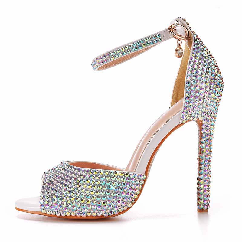 High Heels Dress Rhinestones Open Toe Pumps Shoes 4.33"