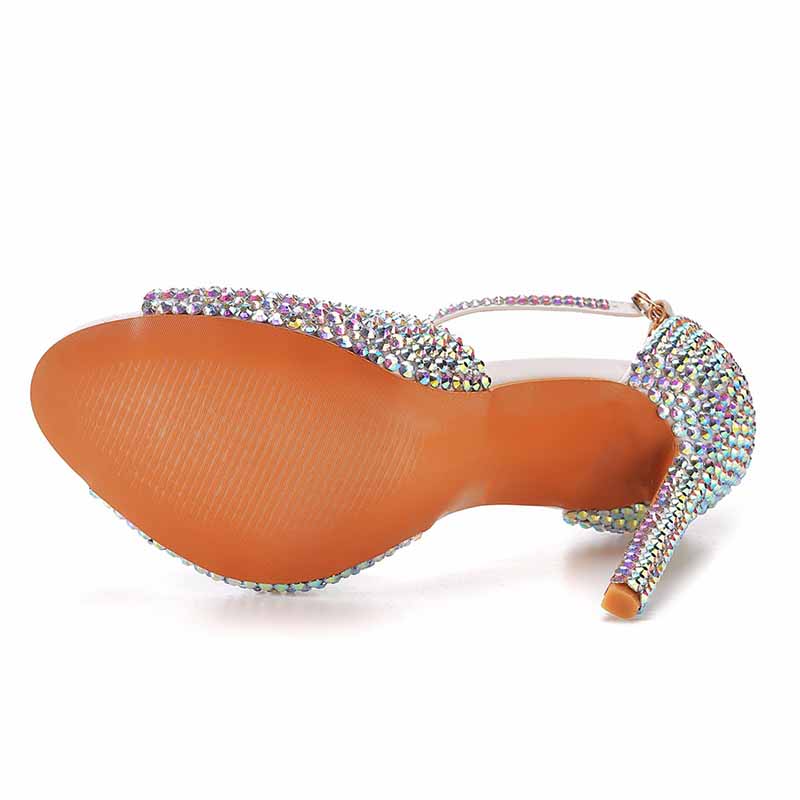 High Heels Dress Rhinestones Open Toe Pumps Shoes 4.33"