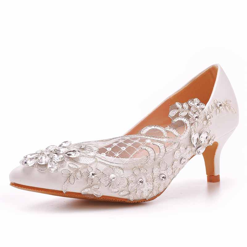 White lace Heels Low Heel Sandals Bridal White Lace Wedding Shoes