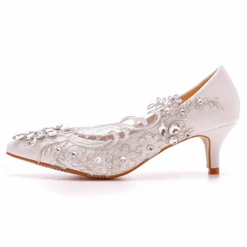 White lace Heels Low Heel Sandals Bridal White Lace Wedding Shoes