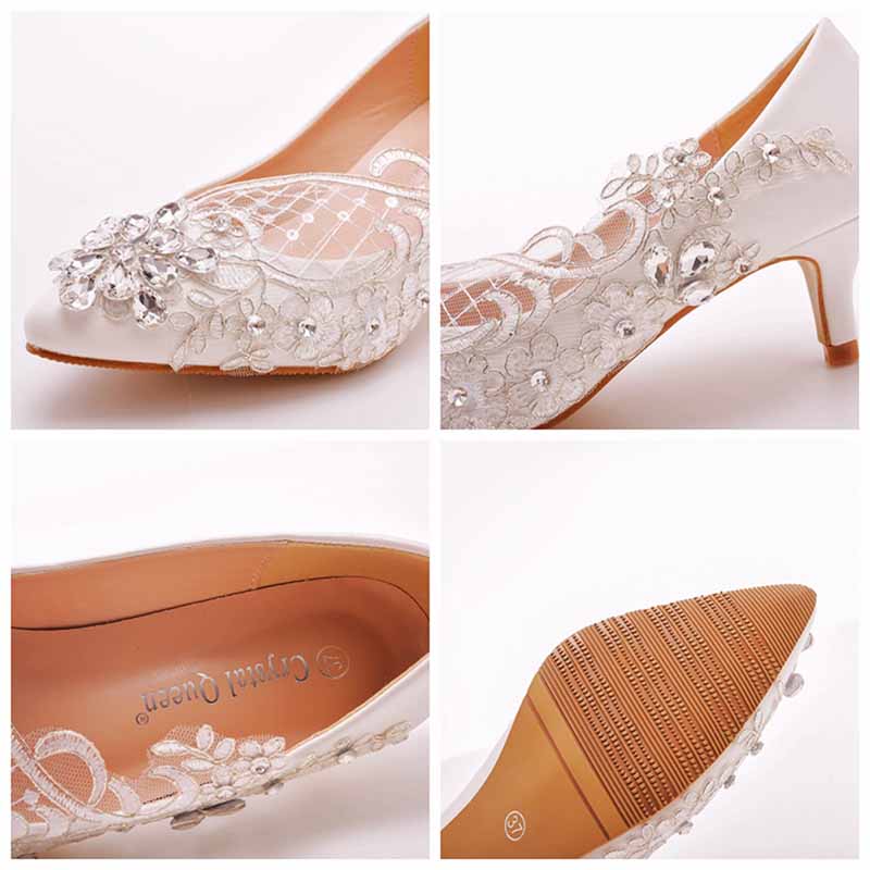 White lace Heels Low Heel Sandals Bridal White Lace Wedding Shoes