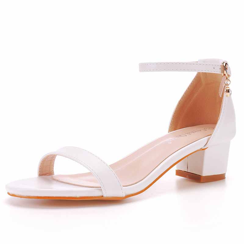 White Buckling Ankle Strap Closure Chunky Sandal Shoes 1.97" 2.76"