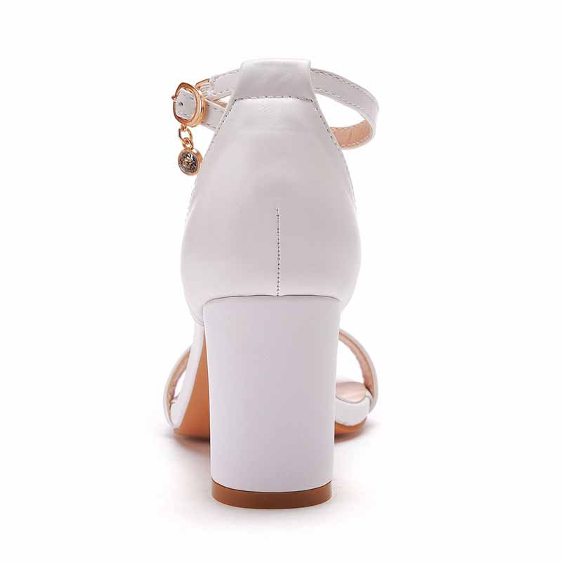 White Buckling Ankle Strap Closure Chunky Sandal Shoes 1.97" 2.76"