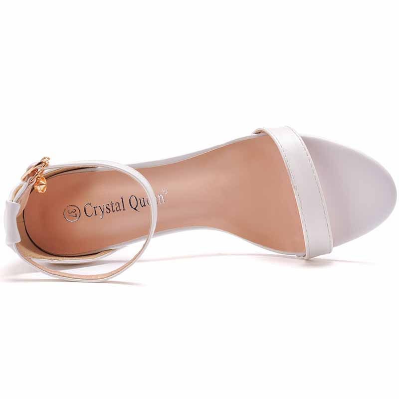 White Buckling Ankle Strap Closure Chunky Sandal Shoes 1.97" 2.76"