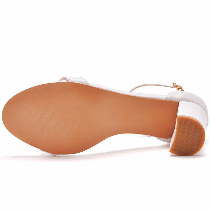 White Buckling Ankle Strap Closure Chunky Sandal Shoes 1.97" 2.76"
