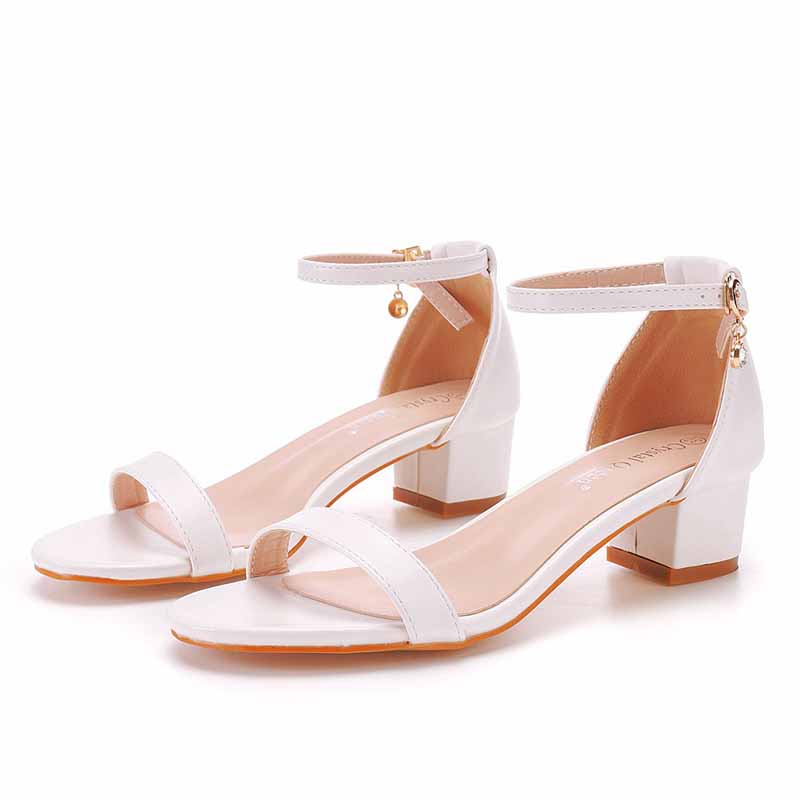 White Buckling Ankle Strap Closure Chunky Sandal Shoes 1.97" 2.76"