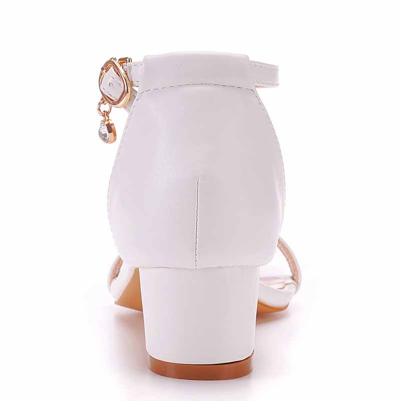White Buckling Ankle Strap Closure Chunky Sandal Shoes 1.97" 2.76"