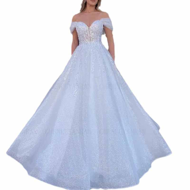 Floor Length Off Shoulder Tulle Wedding Dress For Bridal