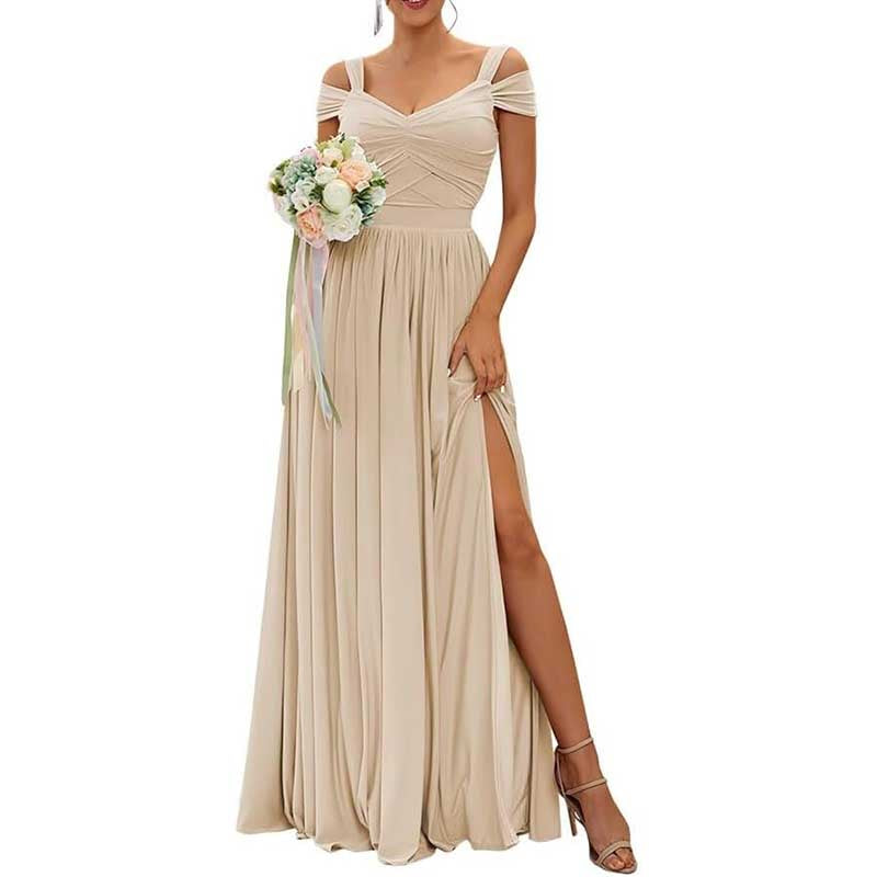 Off The Shoulder Chiffon Bridesmaid Dresses Long Wedding Guest Dresses