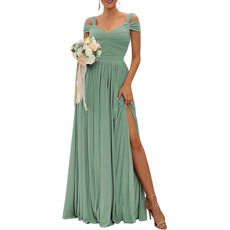 Off The Shoulder Chiffon Bridesmaid Dresses Long Wedding Guest Dresses