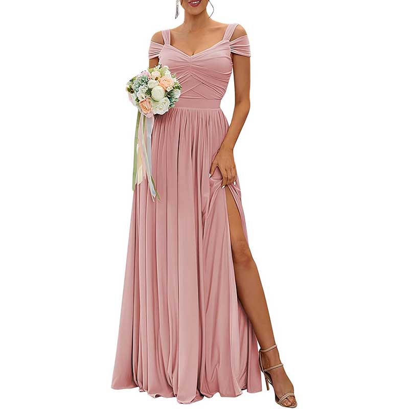 Off The Shoulder Chiffon Bridesmaid Dresses Long Wedding Guest Dresses