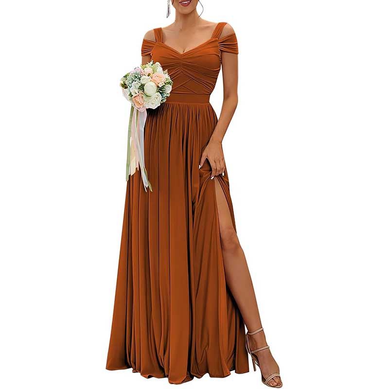 Off The Shoulder Chiffon Bridesmaid Dresses Long Wedding Guest Dresses
