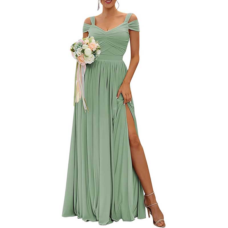 Off The Shoulder Chiffon Bridesmaid Dresses Long Wedding Guest Dresses