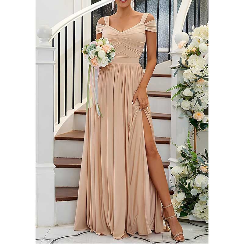 Off The Shoulder Chiffon Bridesmaid Dresses Long Wedding Guest Dresses