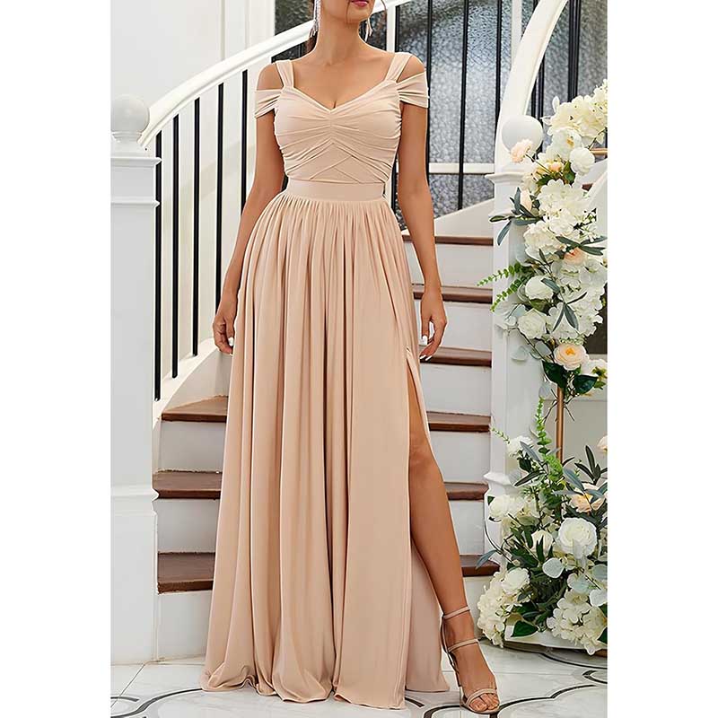 Off The Shoulder Chiffon Bridesmaid Dresses Long Wedding Guest Dresses