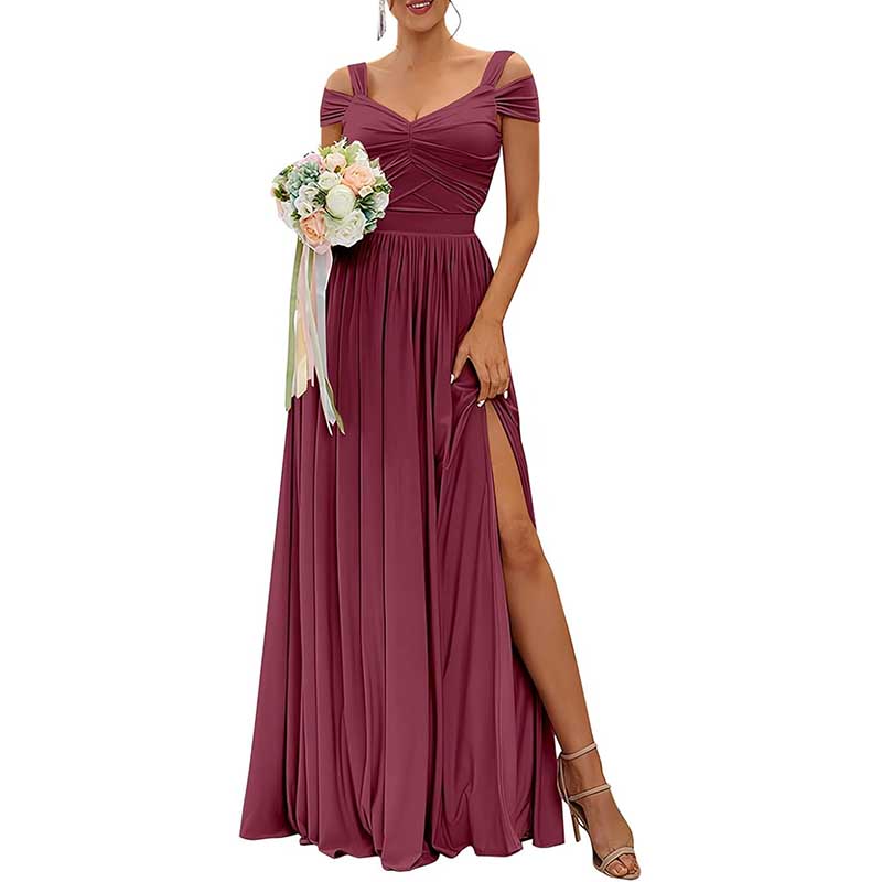 Off The Shoulder Chiffon Bridesmaid Dresses Long Wedding Guest Dresses