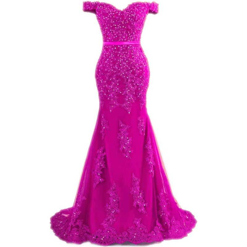 Off The Shoulder Lace Appliques Evening Dresses Mermaid Prom Gown