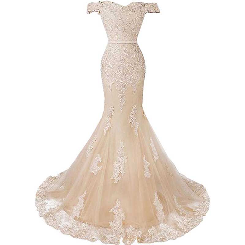 Off The Shoulder Lace Appliques Evening Dresses Mermaid Prom Gown