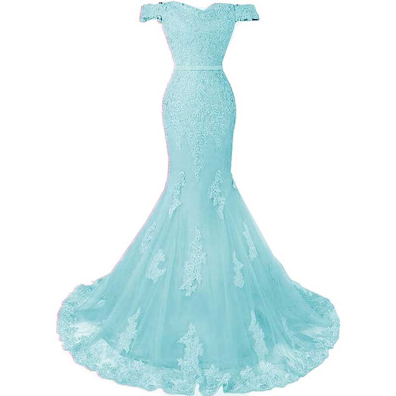 Off The Shoulder Lace Appliques Evening Dresses Mermaid Prom Gown