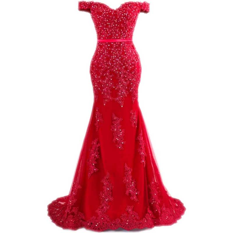 Off The Shoulder Lace Appliques Evening Dresses Mermaid Prom Gown
