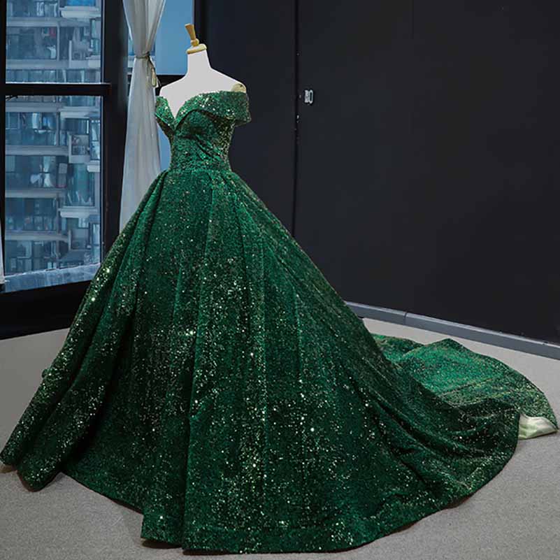Off The Shoulder Sparkly Sequined Ball Gowns