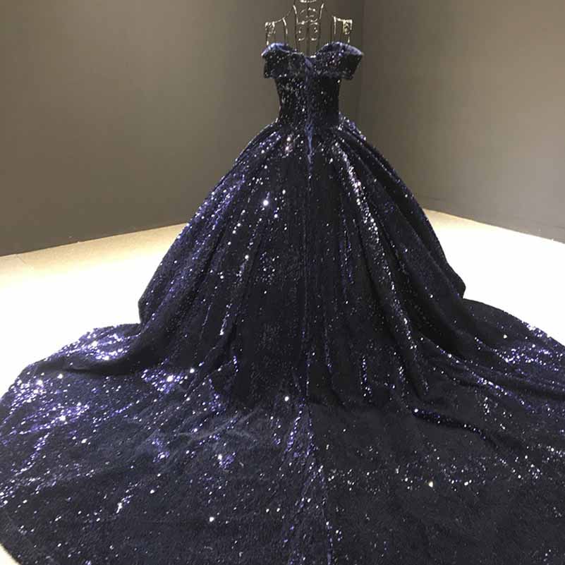 Off The Shoulder Sparkly Sequined Ball Gowns