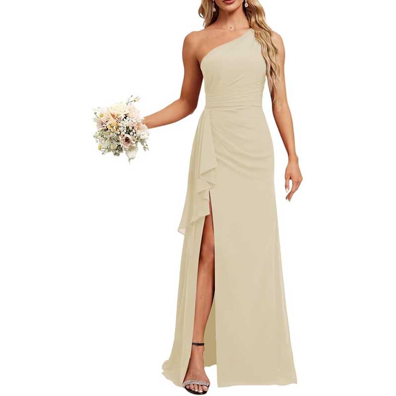One Shoulder Long Bridesmaid Dresses High Split Prom Dresses