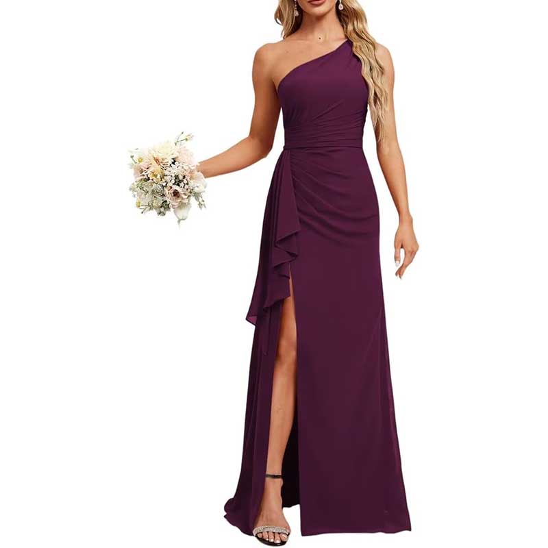 One Shoulder Long Bridesmaid Dresses High Split Prom Dresses