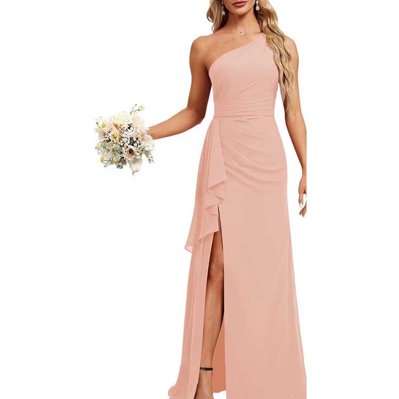 One Shoulder Long Bridesmaid Dresses High Split Prom Dresses