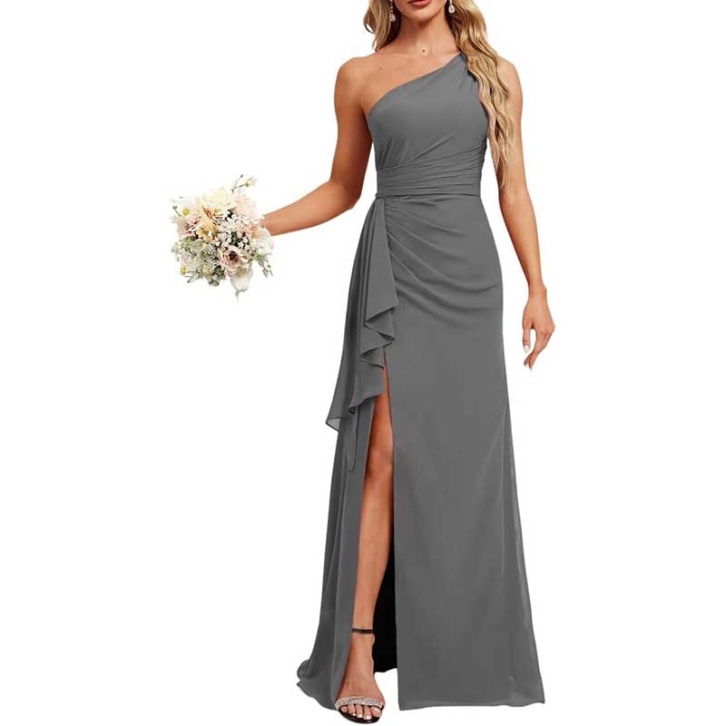 One Shoulder Long Bridesmaid Dresses High Split Prom Dresses
