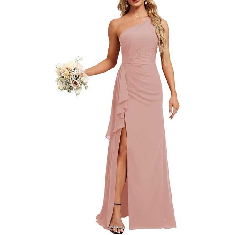 One Shoulder Long Bridesmaid Dresses High Split Prom Dresses