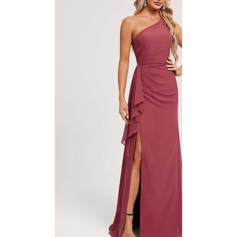 One Shoulder Long Bridesmaid Dresses High Split Prom Dresses