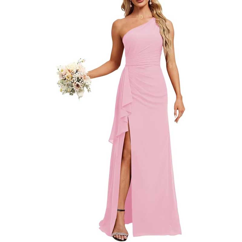 One Shoulder Long Bridesmaid Dresses High Split Prom Dresses