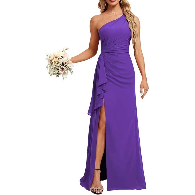 One Shoulder Long Bridesmaid Dresses High Split Prom Dresses
