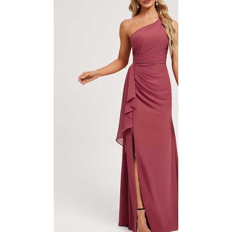 One Shoulder Long Bridesmaid Dresses High Split Prom Dresses
