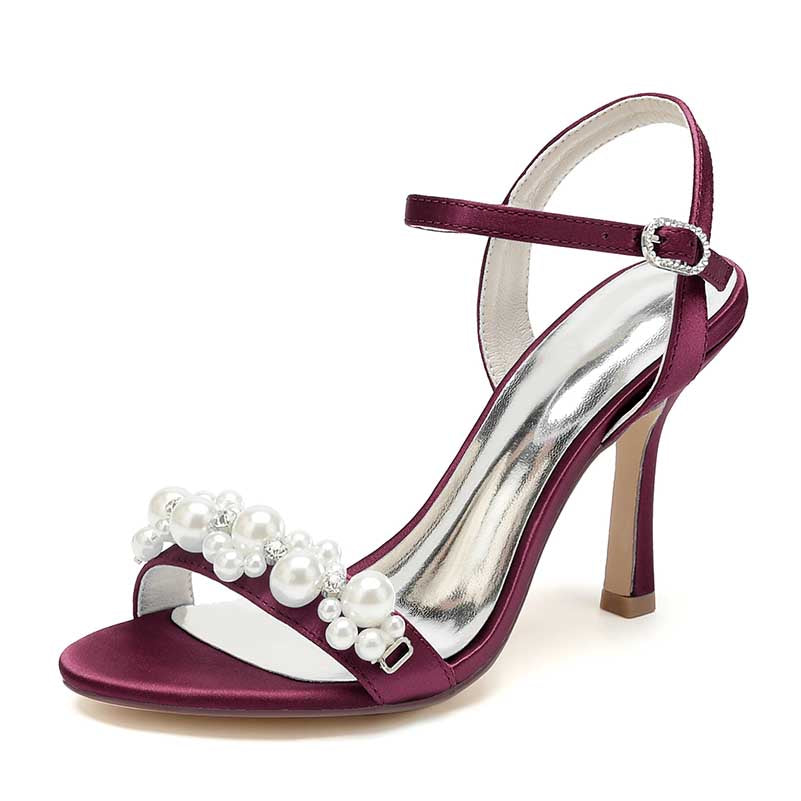 3.74" Open Toe Dress Shoes Pearls Wedding Shoes Ankle Strap Sandals