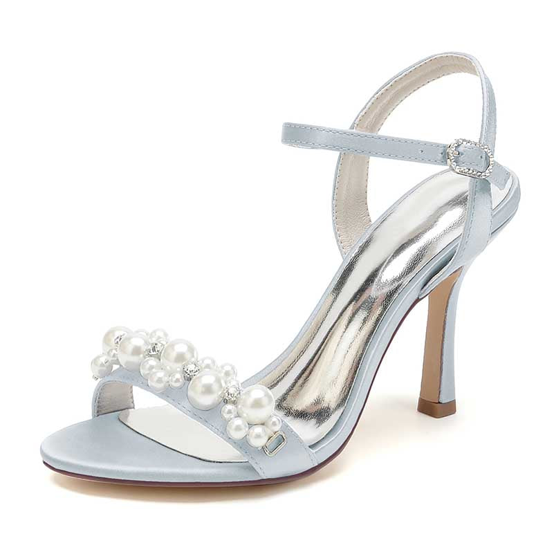3.74" Open Toe Dress Shoes Pearls Wedding Shoes Ankle Strap Sandals